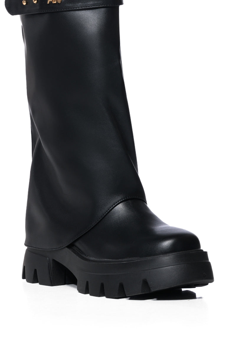 AZALEA WANG JET FOLD OVER FLATFORM BOOT IN BLACK