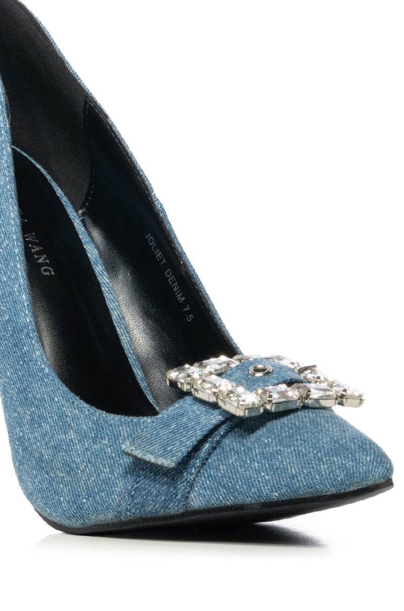 AZALEA WANG JOLIET DENIM DIAMOND BUCKLE PUMP