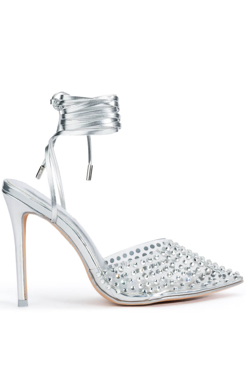 AZALEA WANG JUICY STILETTO PUMP WITH BLING IN SILVER