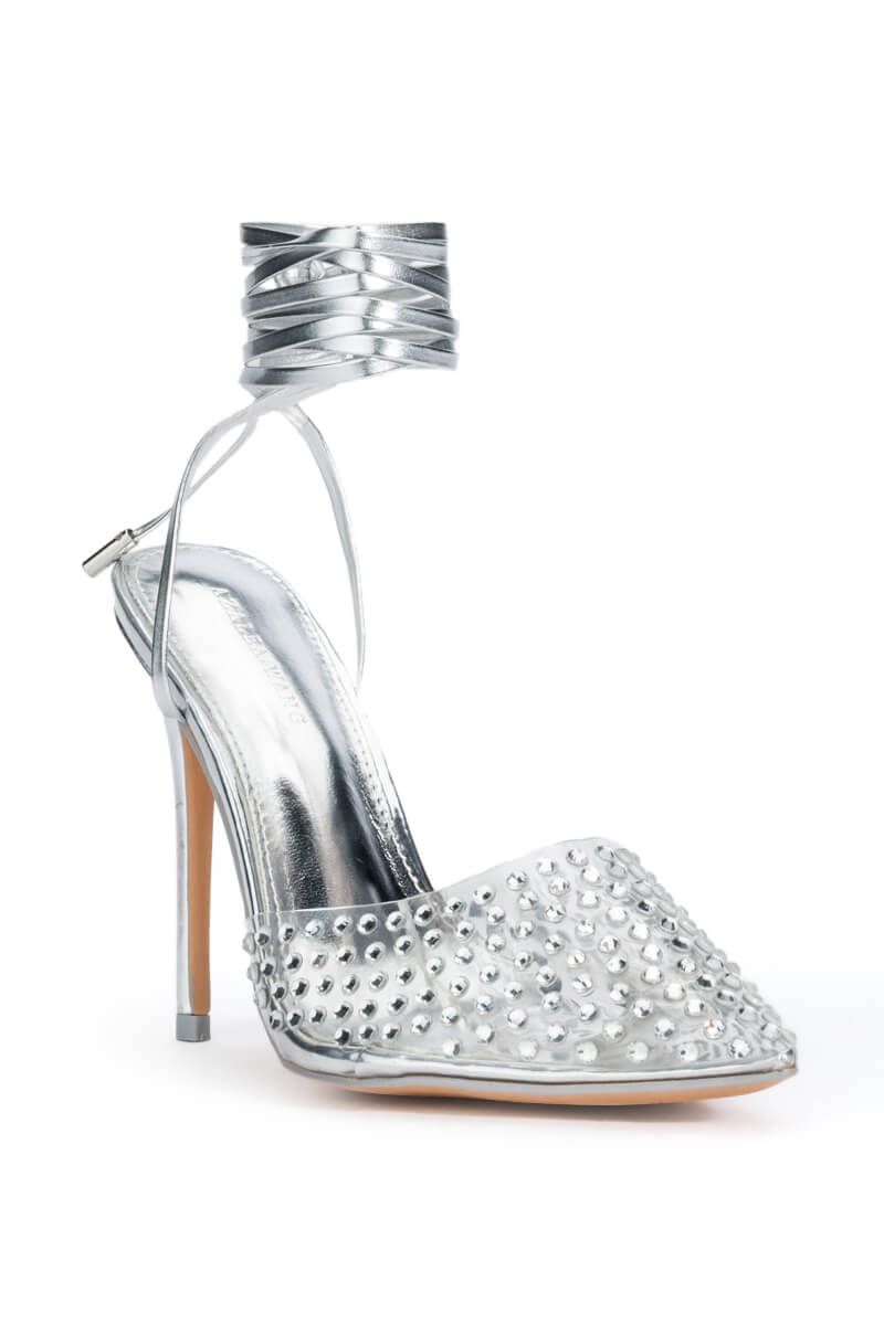 AZALEA WANG JUICY STILETTO PUMP WITH BLING IN SILVER