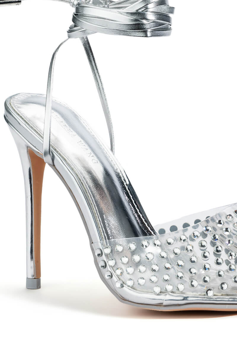 AZALEA WANG JUICY STILETTO PUMP WITH BLING IN SILVER