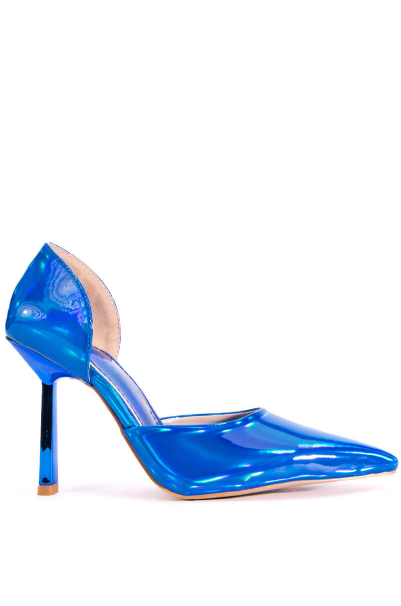 AZALEA WANG JUNO METALLIC STILETTO PUMP IN BLUE