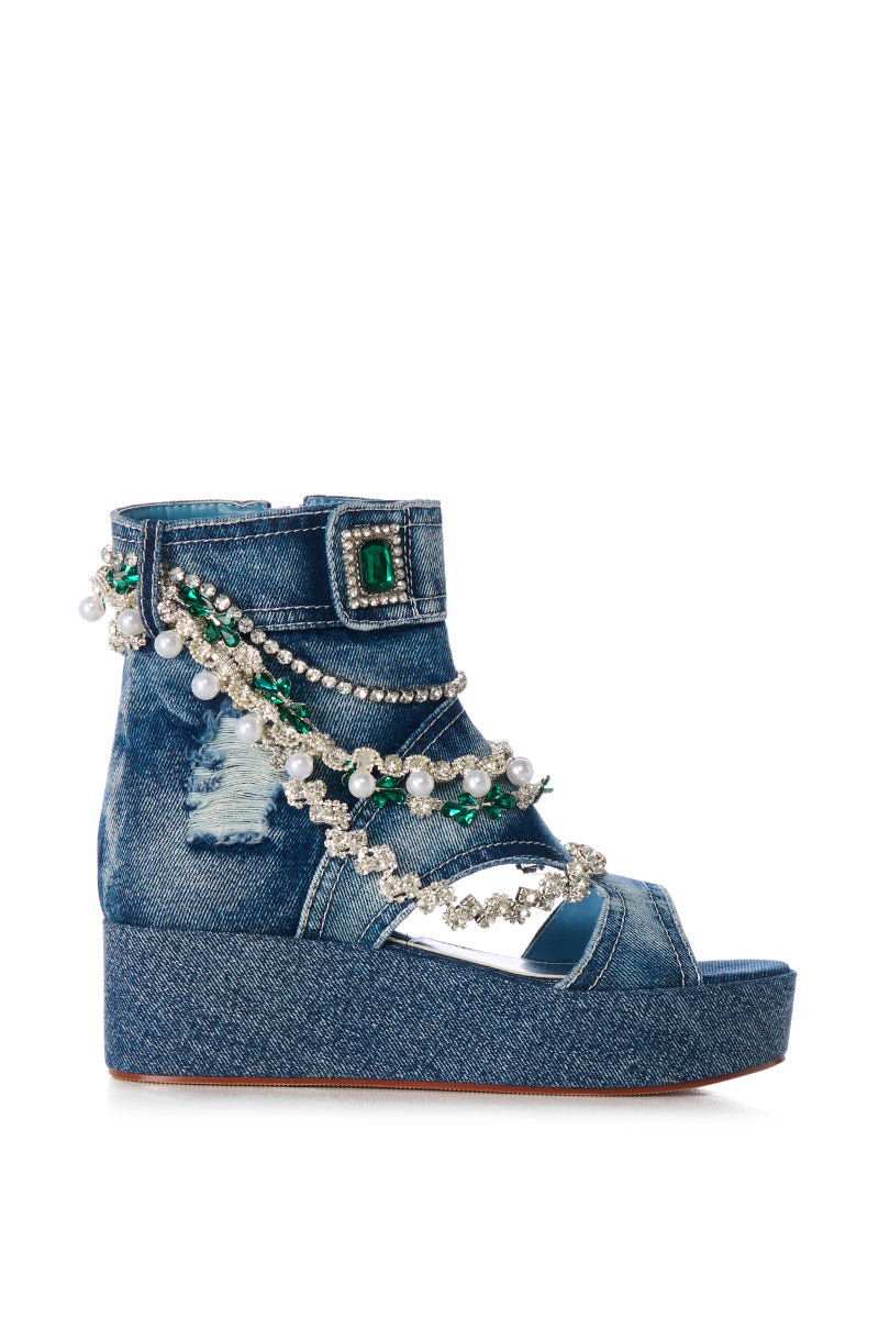 AZALEA WANG KAVITA EMBELLISHED DENIM SANDAL
