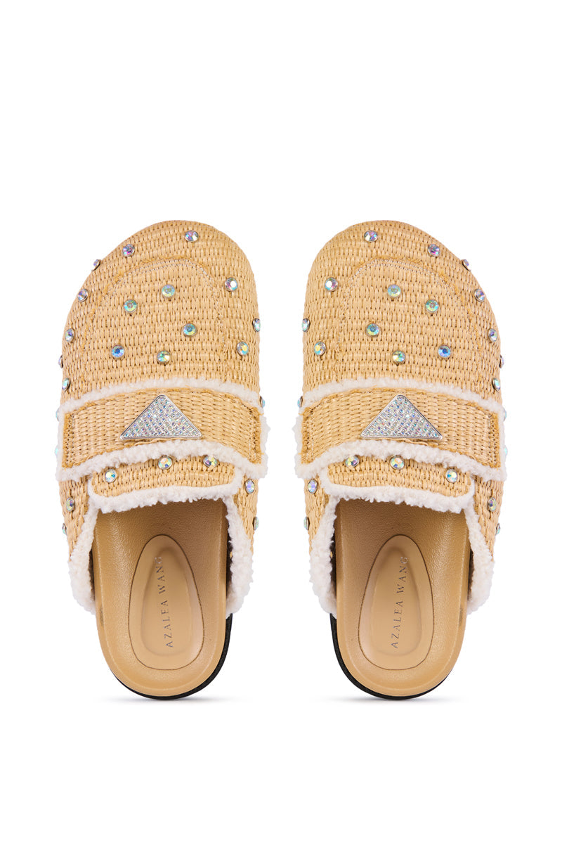 AZALEA WANG KORYNN BEIGE EMBELLISHED RAFIA FLAT