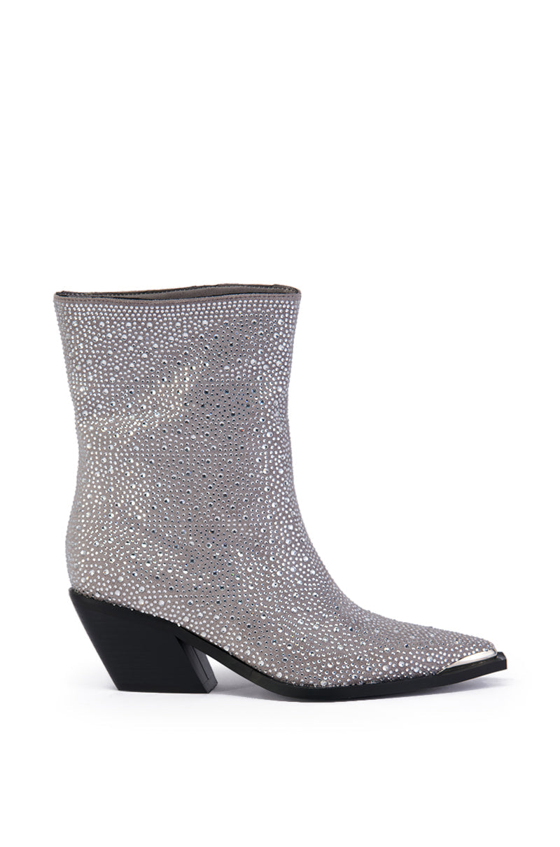 AZALEA WANG LADONNE SILVER RHINESTONE WESTERN BOOTIE