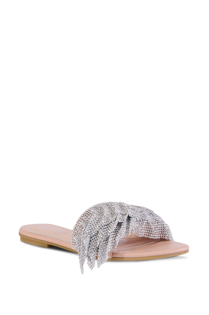 AZALEA WANG LENNAN SILVER EMBELLISHED FLAT SANDAL
