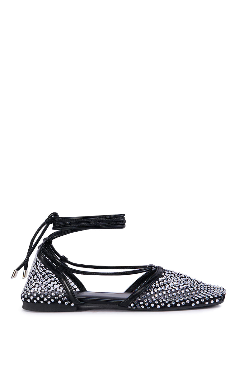 AZALEA WANG LIVINGTON BLACK RHINESTONE MESH FLAT