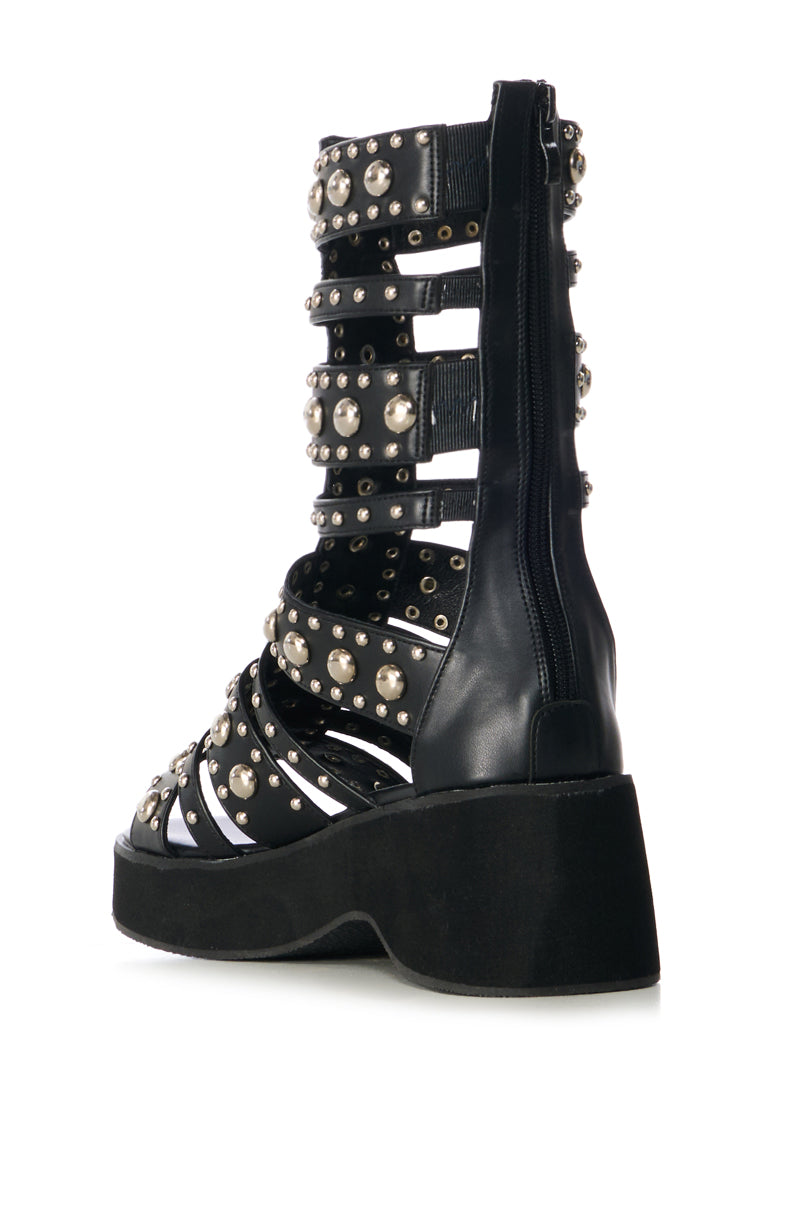 AZALEA WANG LUCIANO SILVER EMBELLISHED GLADIATOR SANDAL IN BLACK