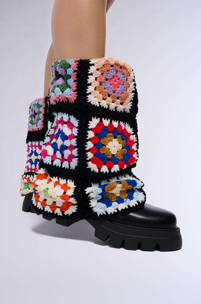 AZALEA WANG MACKENNA BLACK CROCHET BOOTIE