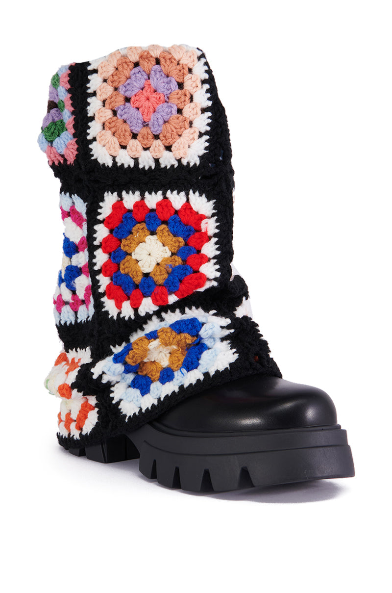 AZALEA WANG MACKENNA BLACK CROCHET BOOTIE
