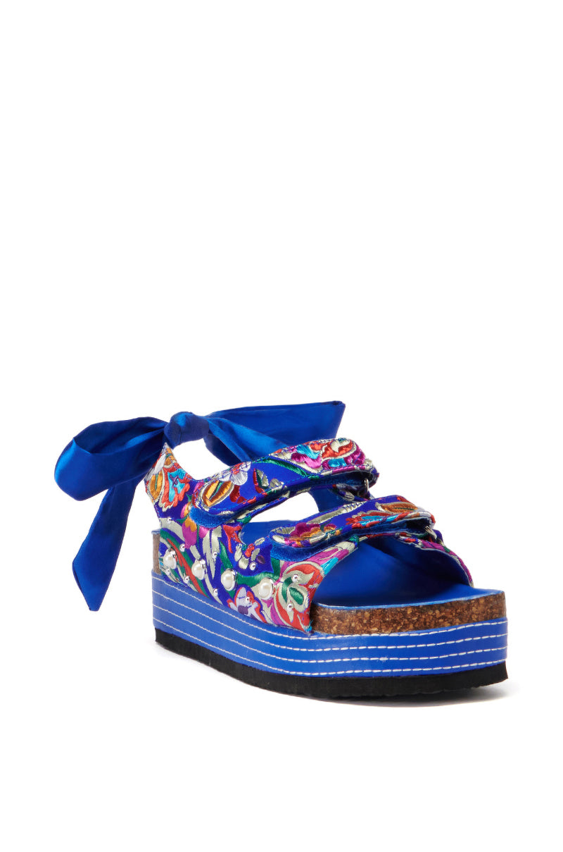 AZALEA WANG MACKLEY BROCADE IN BLUE FLATFORM SANDAL