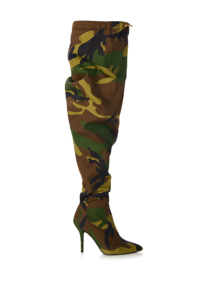 AZALEA WANG MANTIS BAGGY THIGH HIGH BOOT IN CAMO