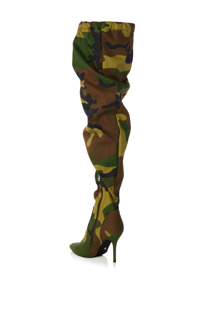 AZALEA WANG MANTIS BAGGY THIGH HIGH BOOT IN CAMO