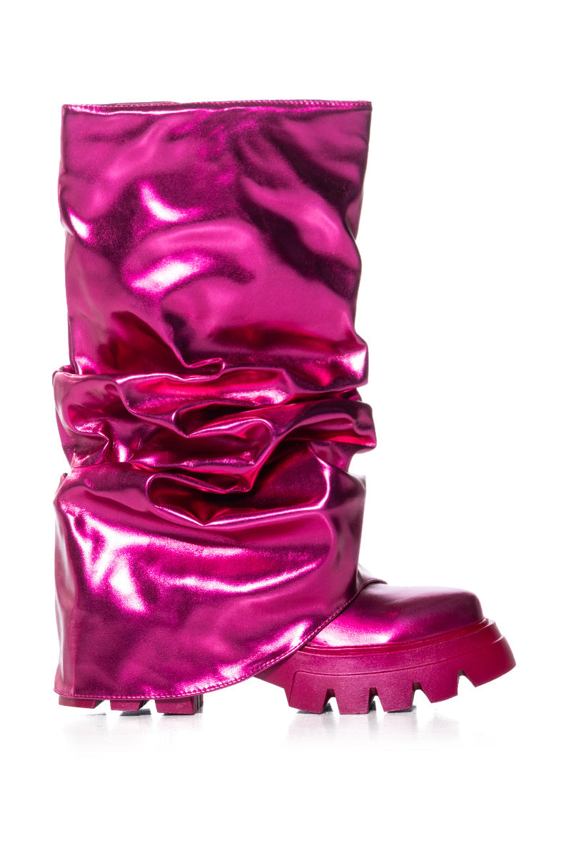AZALEA WANG MATE METALLIC MID CALF BOOT IN FUCHSIA