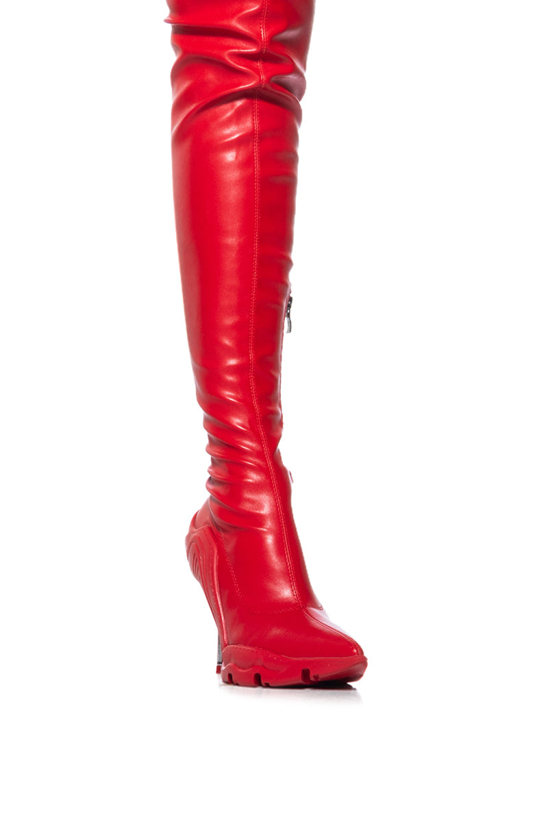 AZALEA WANG MCARTNEY STRETCH RED STILETTO BOOT