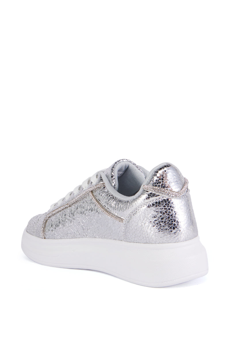 AZALEA WANG MERLINA SILVER CRACKLE SNEAKER