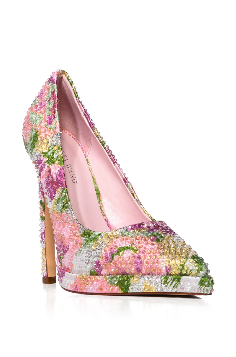 AZALEA WANG MILLICENT MULTI FLOWER PATTERN RHINESTONE PUMP