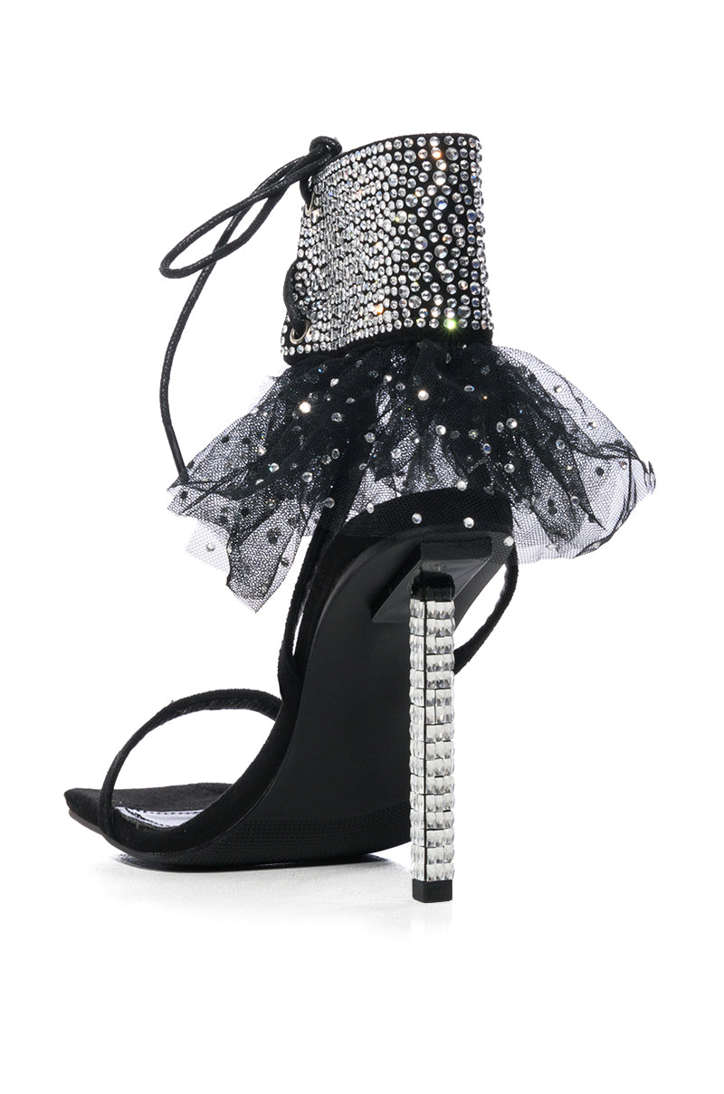 AZALEA WANG MITO BLACK RHINESTONE LACE UP SANDAL