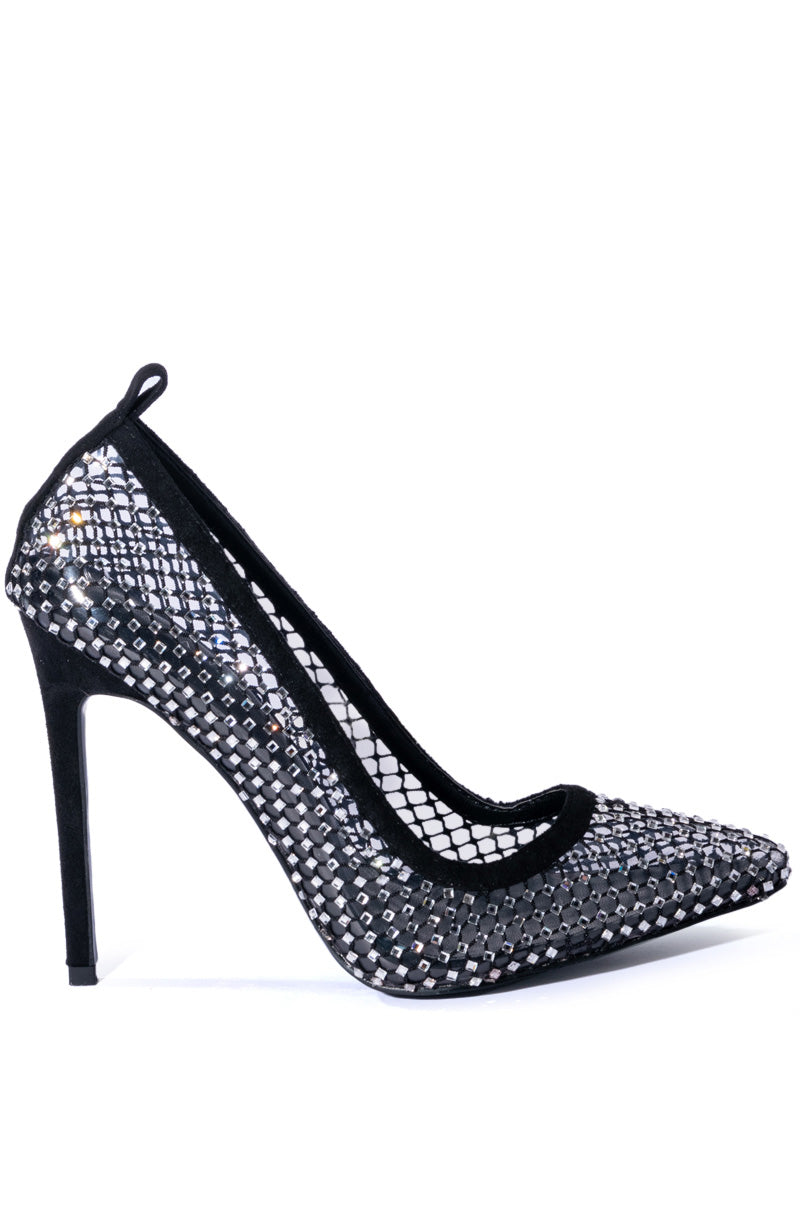 AZALEA WANG TRUDY MESH EMBELLISHED PUMP IN BLACK