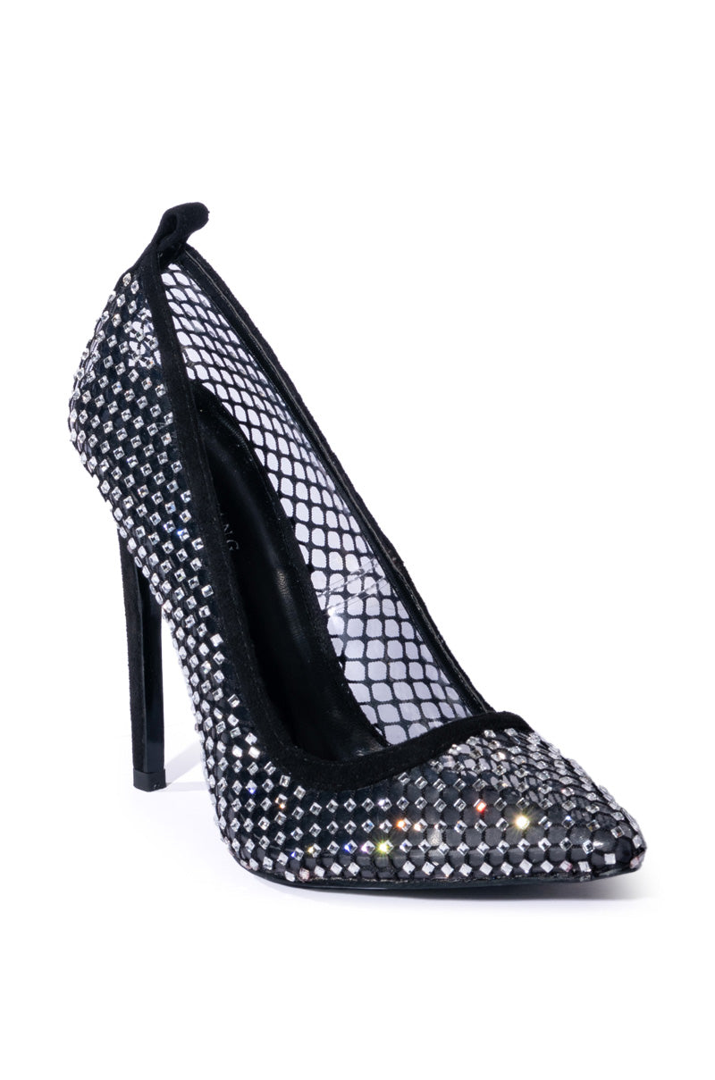 AZALEA WANG TRUDY MESH EMBELLISHED PUMP IN BLACK