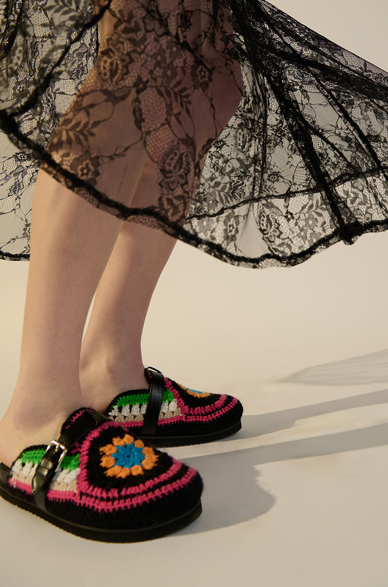 AZALEA WANG MURPHY CROCHET LOAFER IN BLACK MULTI