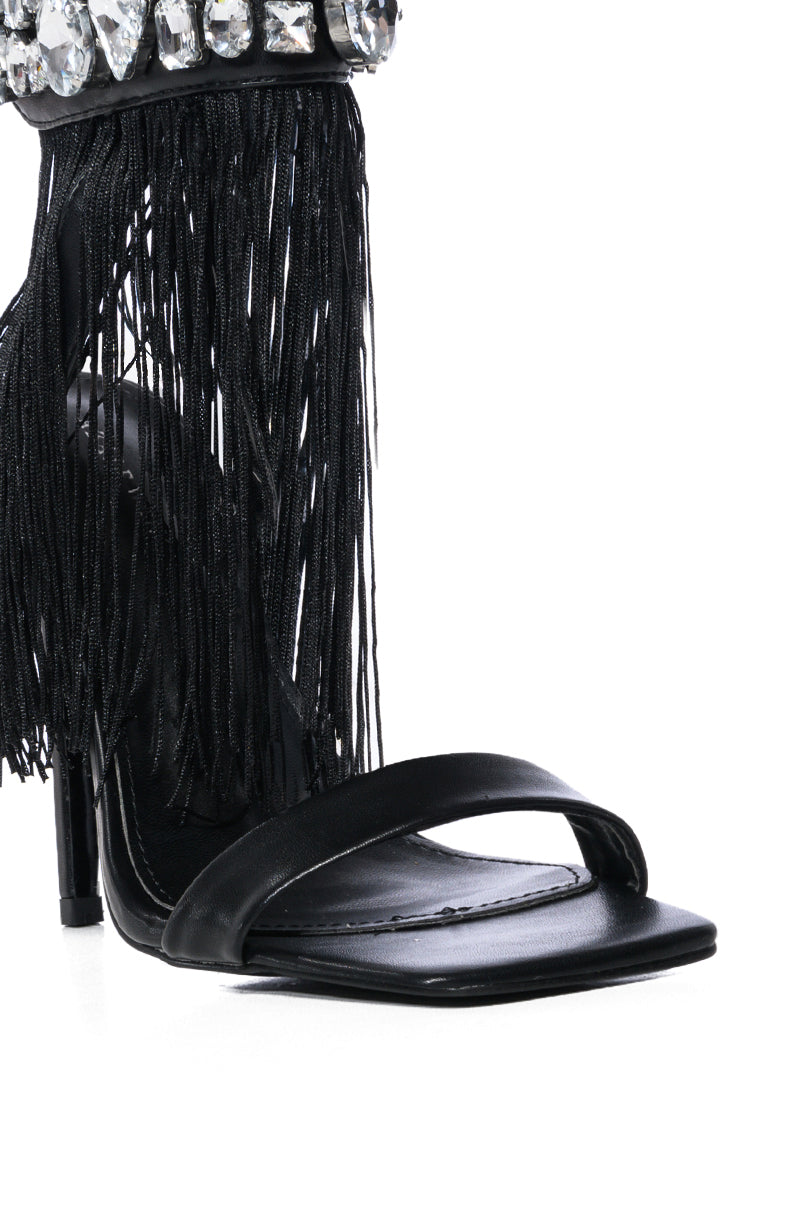 AZALEA WANG NEAVE EMBELLISHED TASSEL SANDAL IN BLACK