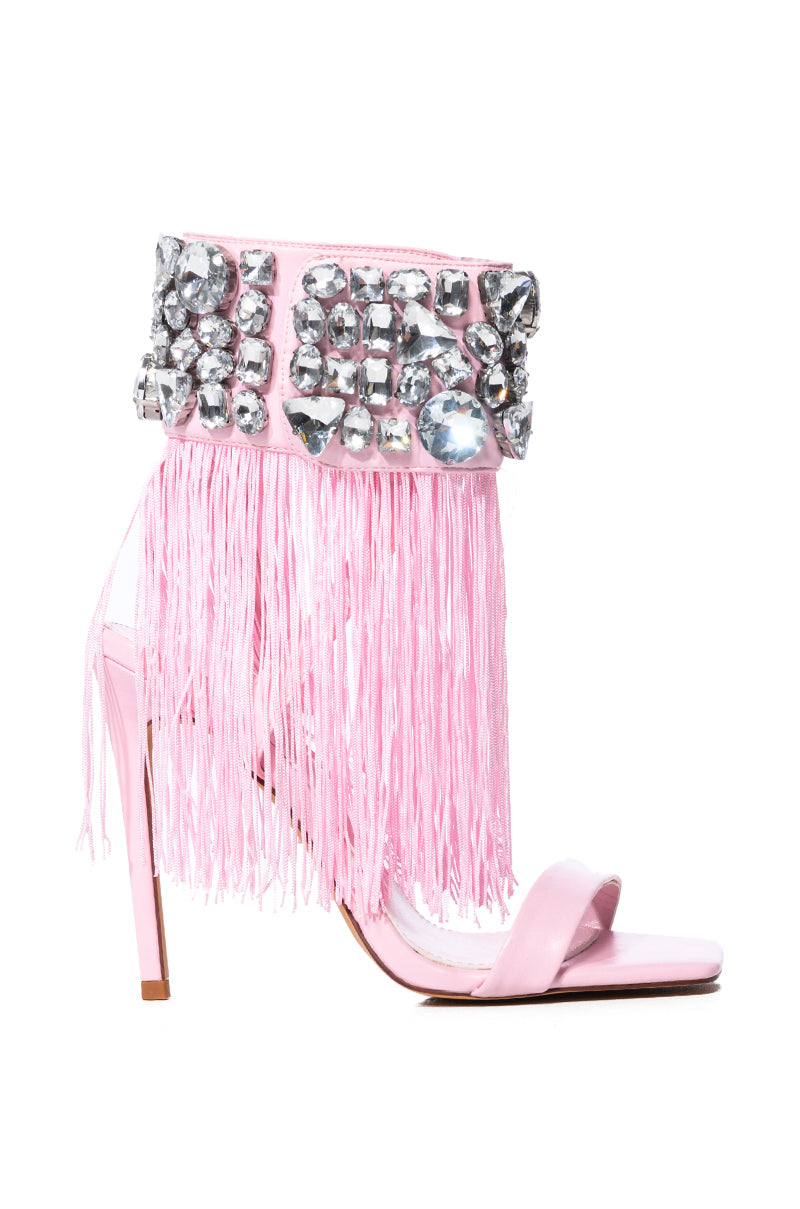 AZALEA WANG NEAVE EMBELLISHED TASSEL SANDAL IN PINK
