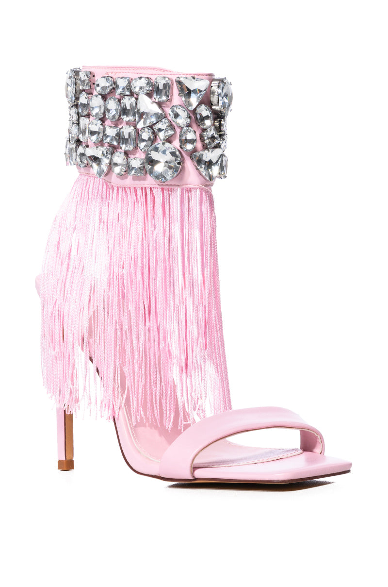AZALEA WANG NEAVE EMBELLISHED TASSEL SANDAL IN PINK