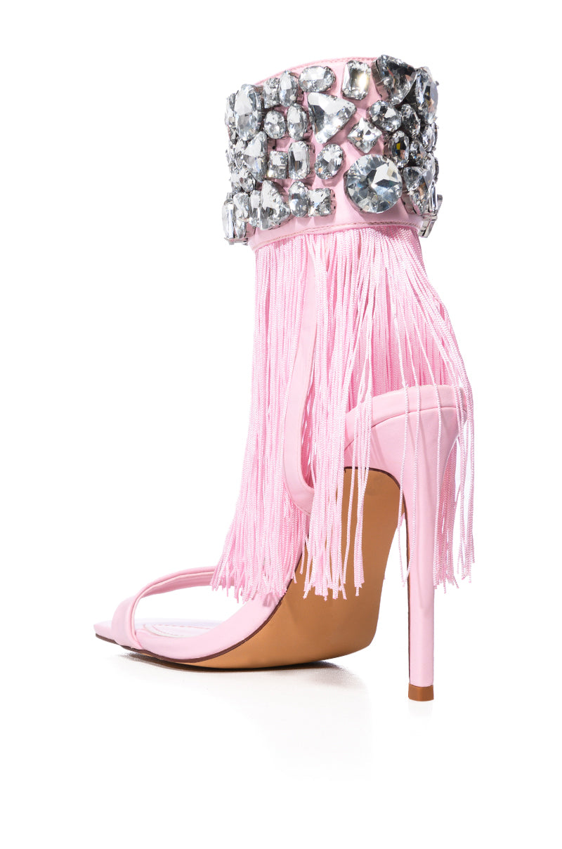 AZALEA WANG NEAVE EMBELLISHED TASSEL SANDAL IN PINK