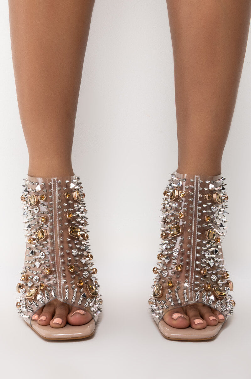 AZALEA WANG OUT OF REACH STILETTO BOOTIE IN NUDE PATENT