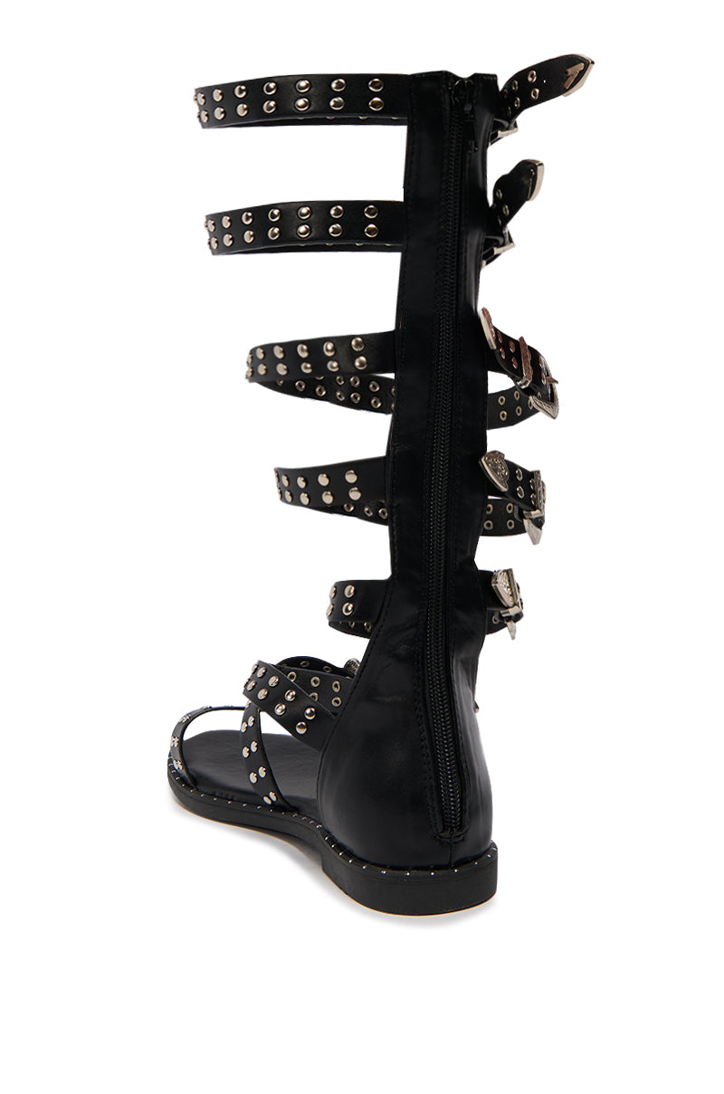 AZALEA WANG PALMIRA BLACK SILVER BUCKLE GLADIATOR SANDAL
