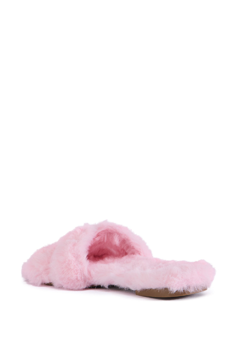 AZALEA WANG PEABODY PINK FUZZY SLIP ON SANDAL