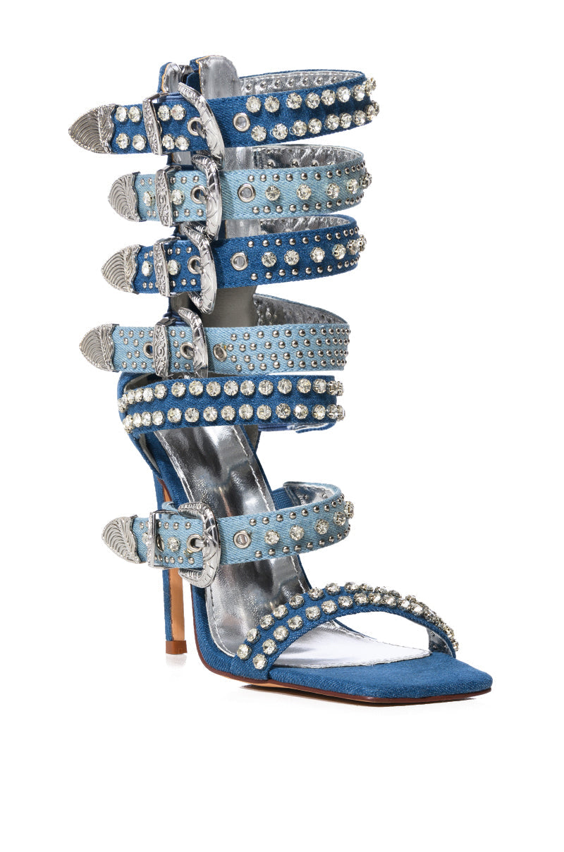 AZALEA WANG PEPPERMINT BUCKLE GLADIATOR SANDAL IN DENIM