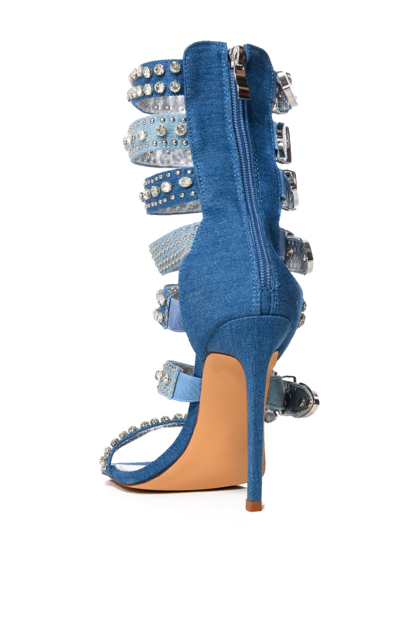 AZALEA WANG PEPPERMINT BUCKLE GLADIATOR SANDAL IN DENIM