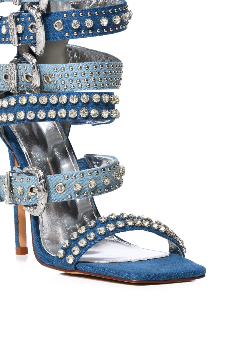 AZALEA WANG PEPPERMINT BUCKLE GLADIATOR SANDAL IN DENIM
