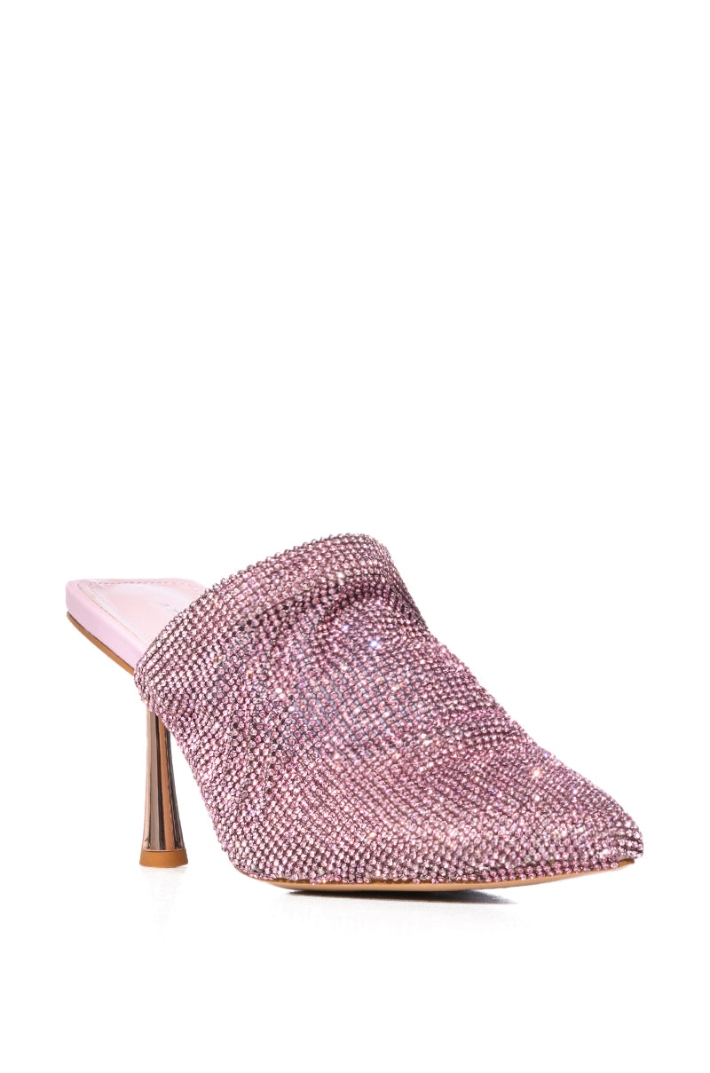 AZALEA WANG RAIN RHINESTONE EMBELLISHED MULE IN PINK