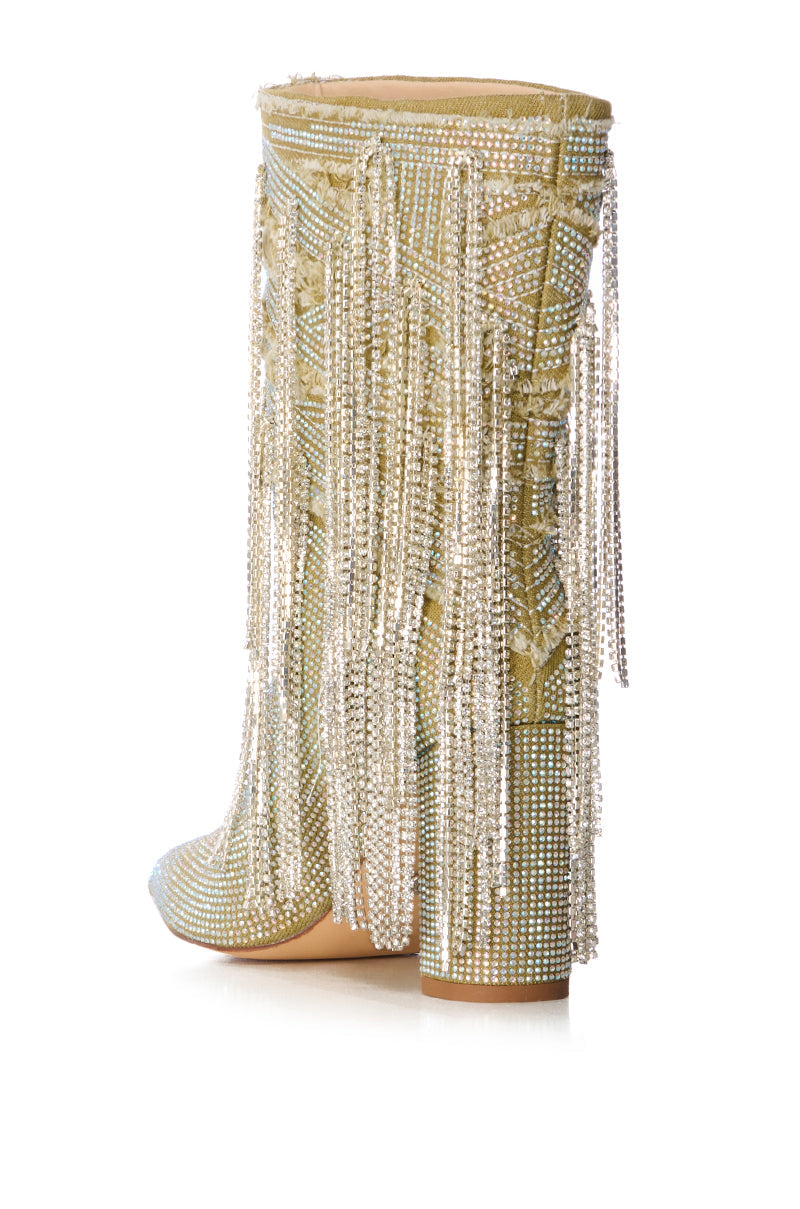 AZALEA WANG RENTLESS SILVER SAGE DENIM DIAMOND DRIP BOOTIE