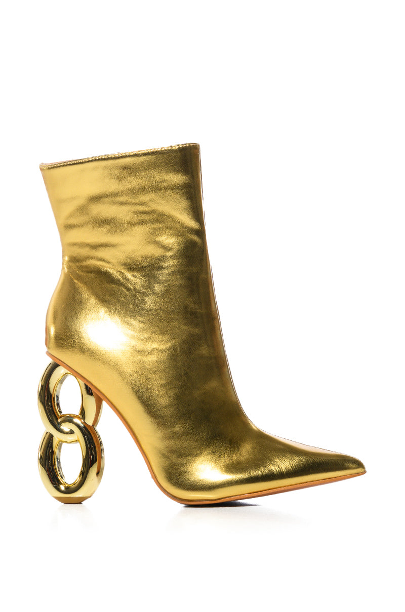 AZALEA WANG RIMINI GOLD CHAIN HEEL BOOTIE