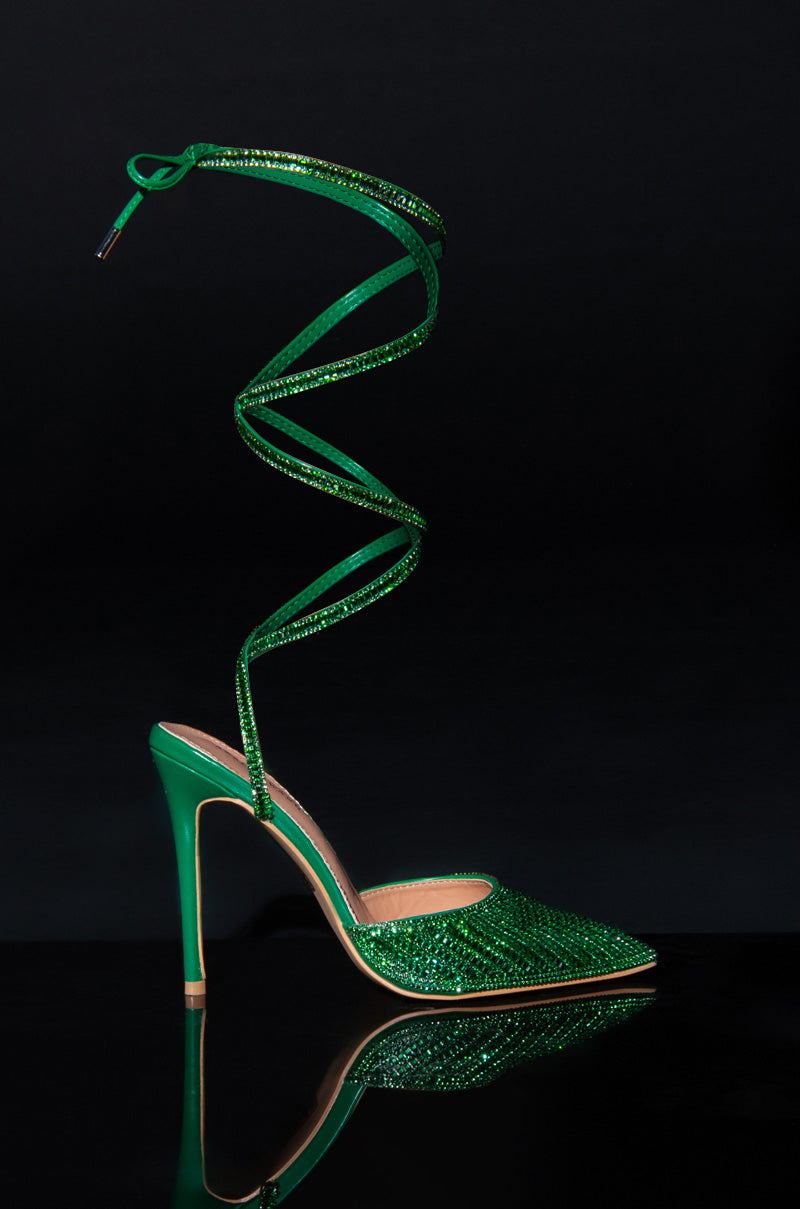 AZALEA WANG RISS BLING LACE UP PUMP IN GREEN