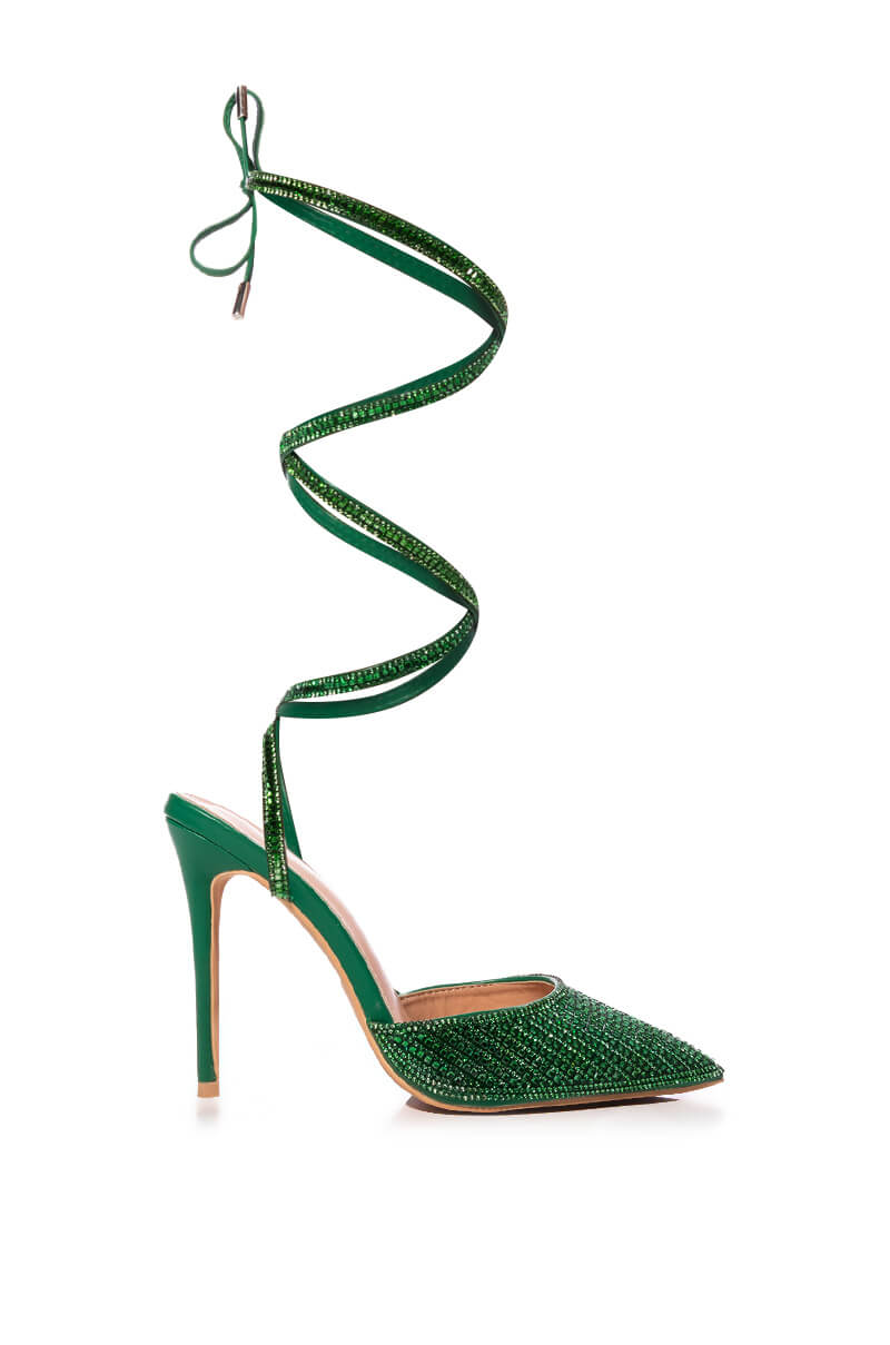 AZALEA WANG RISS BLING LACE UP PUMP IN GREEN
