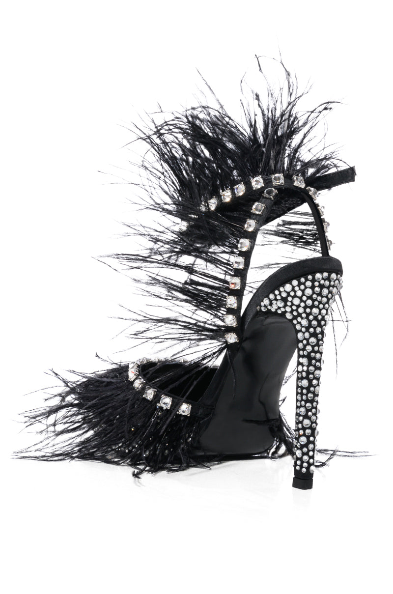 AZALEA WANG SEINE BLACK FEATHER AND DIAMOND EMBELLISHED PUMP