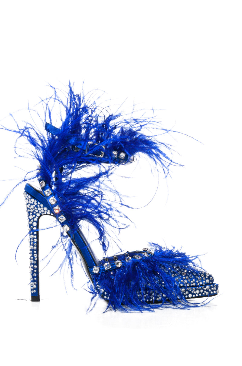 AZALEA WANG SEINE BLUE FEATHER AND DIAMOND EMBELLISHED PUMP