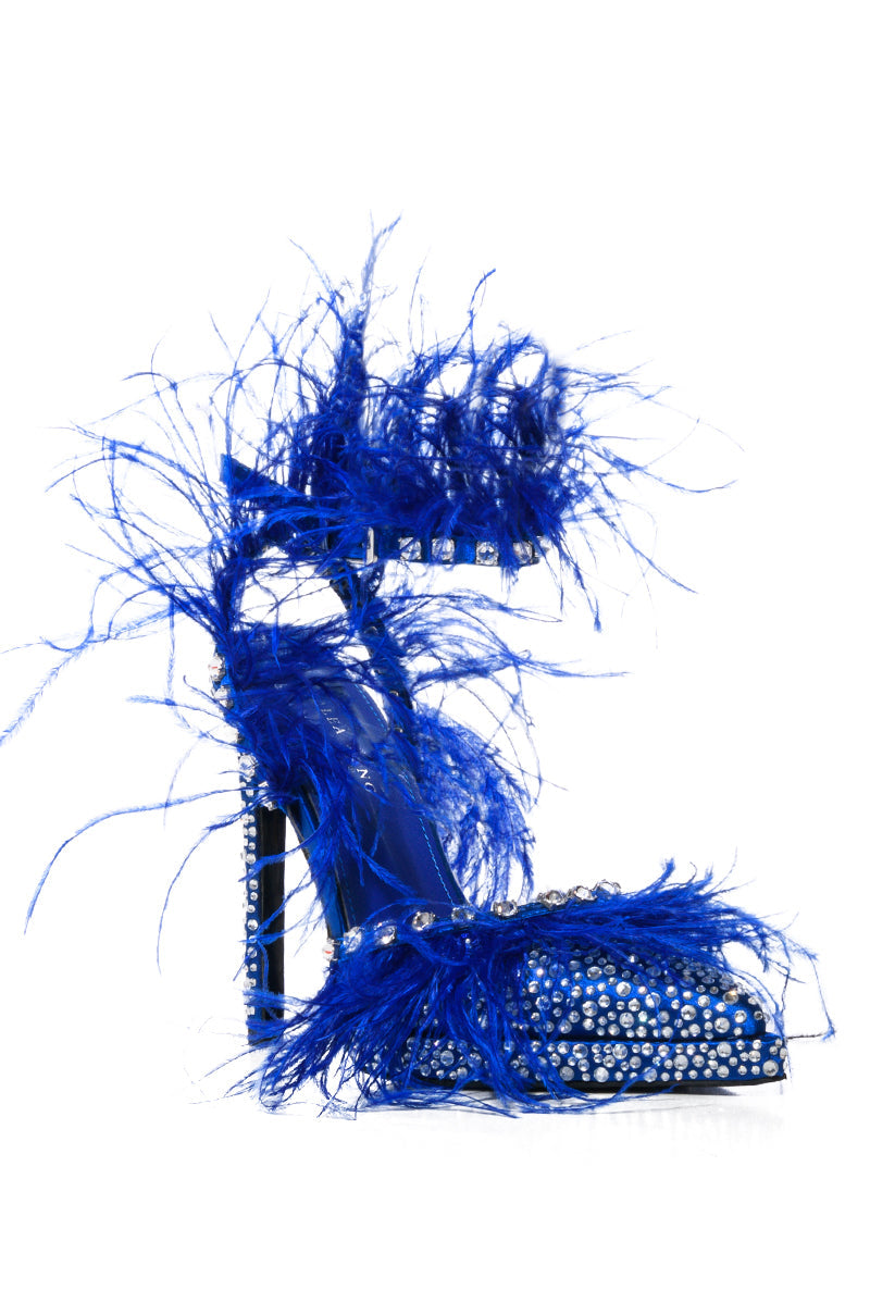 AZALEA WANG SEINE BLUE FEATHER AND DIAMOND EMBELLISHED PUMP
