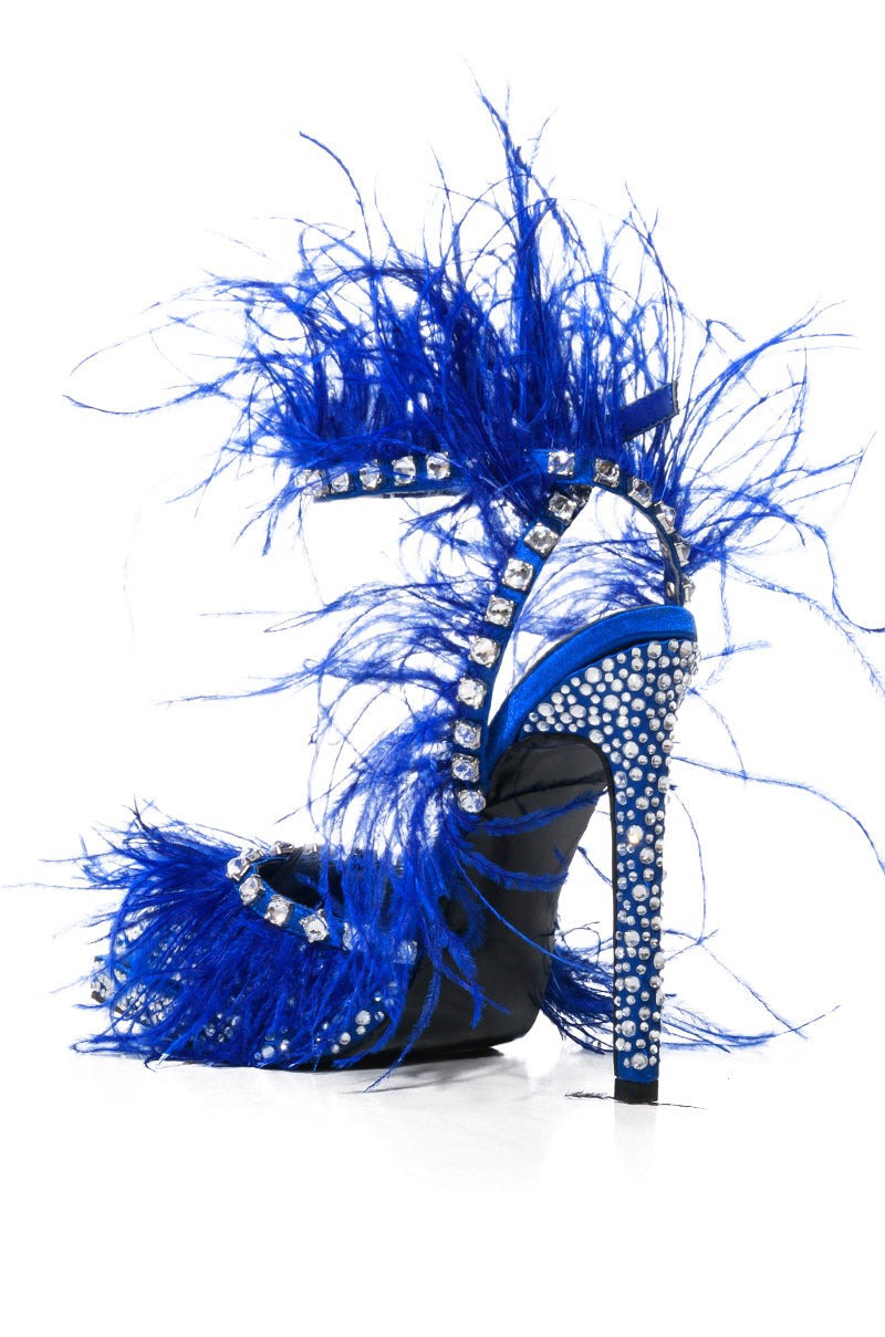 AZALEA WANG SEINE BLUE FEATHER AND DIAMOND EMBELLISHED PUMP