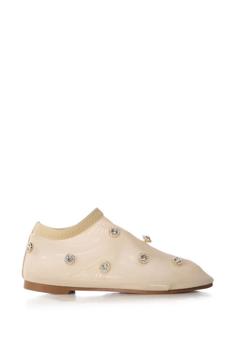 AZALEA WANG SIEGFRIED GEM EMBELLISHED MESH FLAT IN NUDE