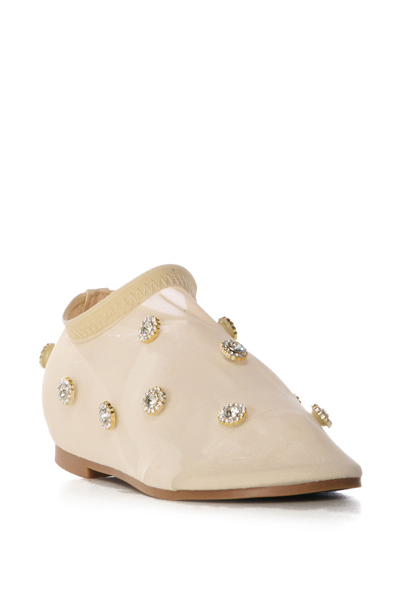 AZALEA WANG SIEGFRIED GEM EMBELLISHED MESH FLAT IN NUDE