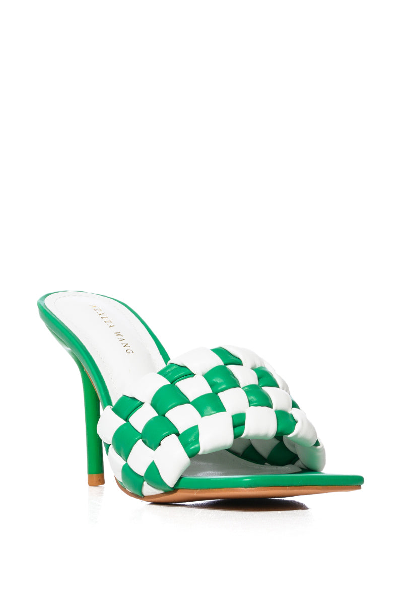 AZALEA WANG SIGRID GREEN AND WHITE CHECKER BOARD STILETTO SANDAL