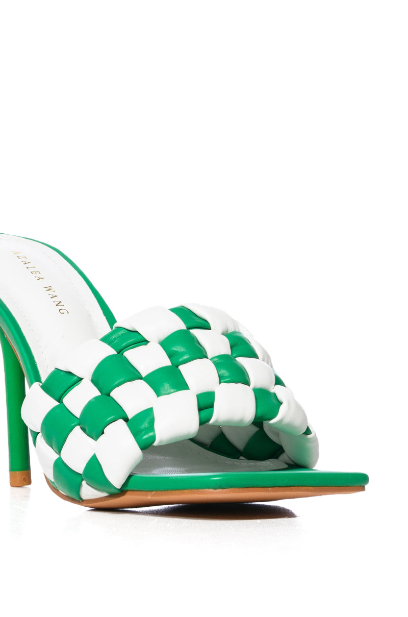 AZALEA WANG SIGRID GREEN AND WHITE CHECKER BOARD STILETTO SANDAL