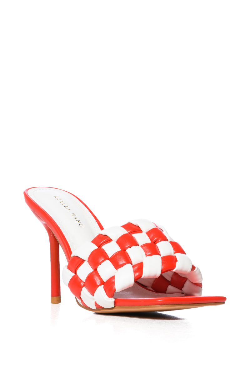 AZALEA WANG SIGRID RED AND WHITE CHECKER BOARD STILETTO SANDAL