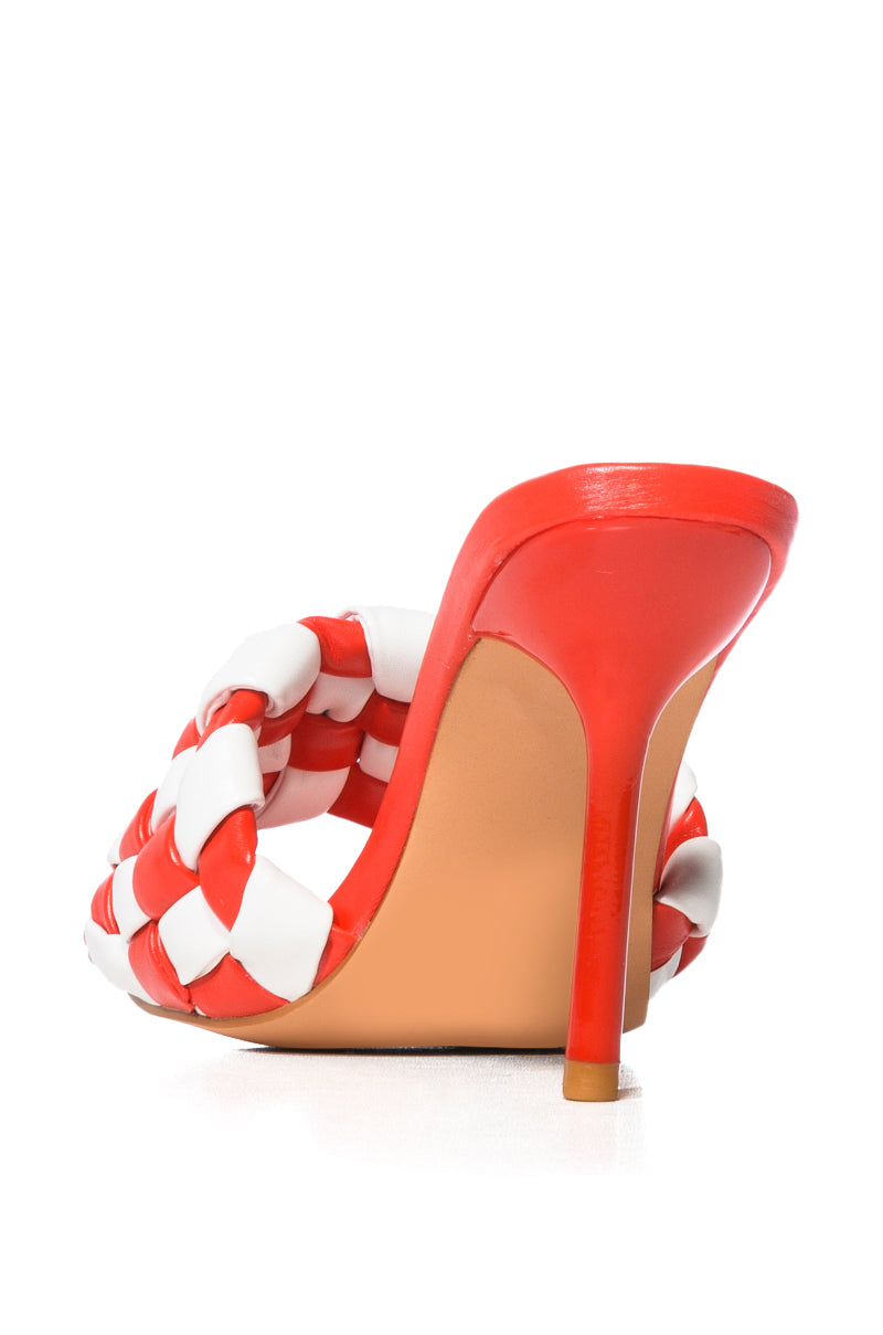 AZALEA WANG SIGRID RED AND WHITE CHECKER BOARD STILETTO SANDAL